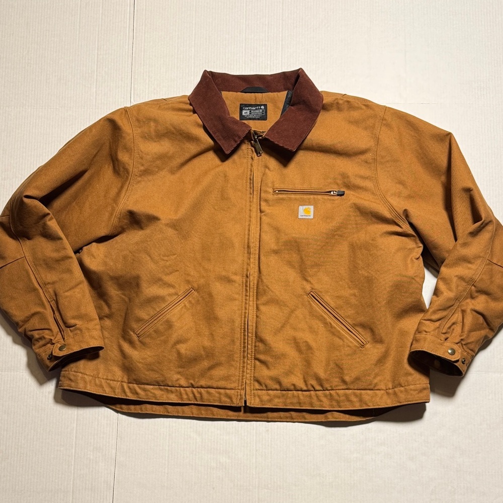 CARHARTT Duck Detroit Jacket Brown Corduroy Collar Blanket Lined Nicaragua 4XL‎